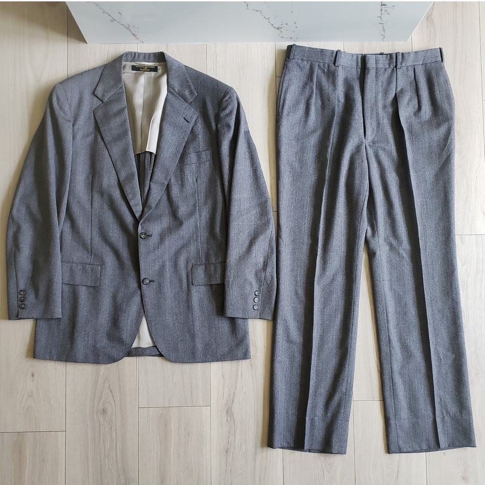 Brooks Brothers 346 Suit Mens 42L Gray Wool Windowpane Union Made USA‎ Talon